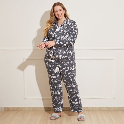 Pijama Feminino Plus Size Plush Floral