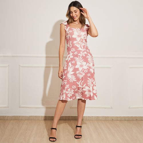 Vestido Feminino Midi Estampa Floral