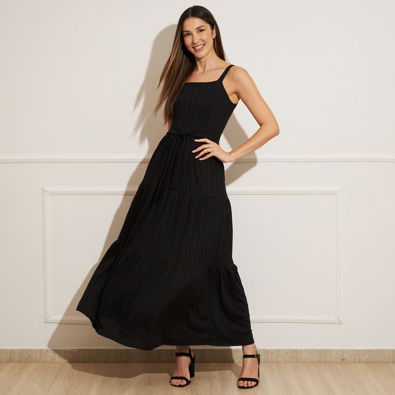 Vestido-Feminino-Longo-com-Faixa-Preto