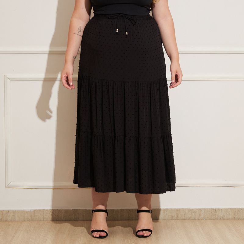 Saia-Feminina-Plus-Size-Longa-Pipoca-Preta