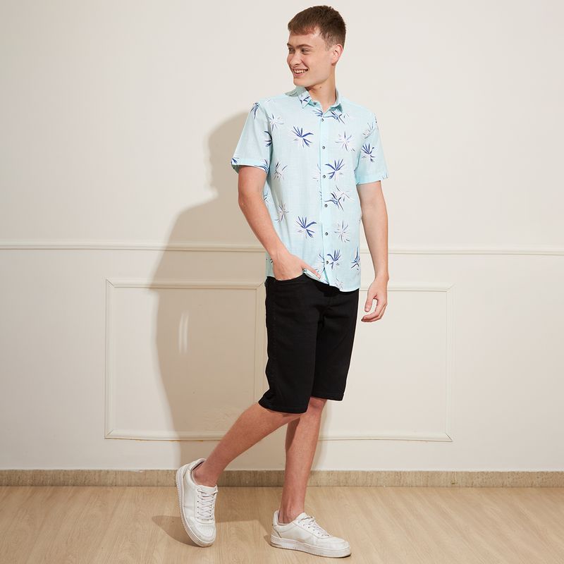 Camisa-Masculina-Linho-Folhas-Verde