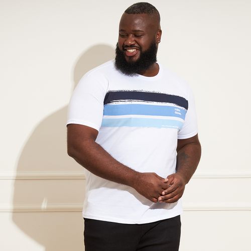 Camiseta Masculina Plus Size Listras - Branco