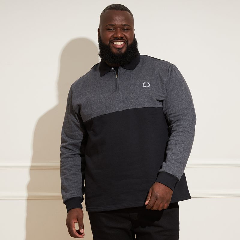 Polo-Masculina-Plus-Size-Manga-Longa-Preta