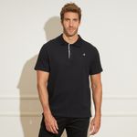 Polo-Masculina-Texturizada-Colmeia-Preta