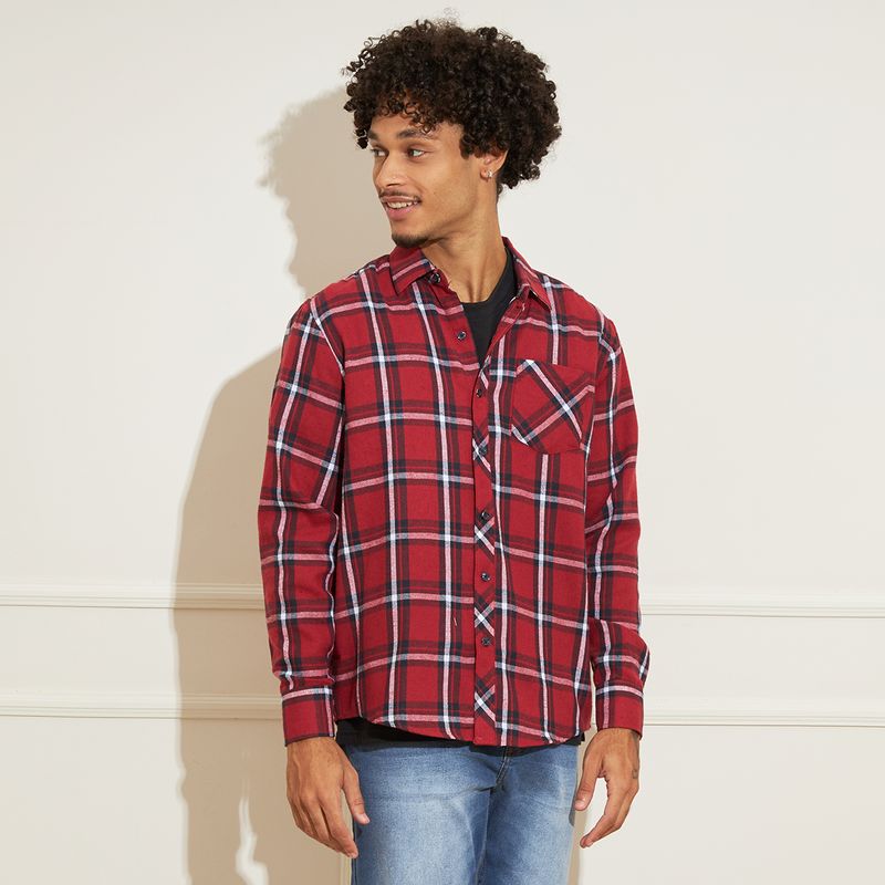 Camisa-Masculina-Padronagem-Xadrez-Vermelha