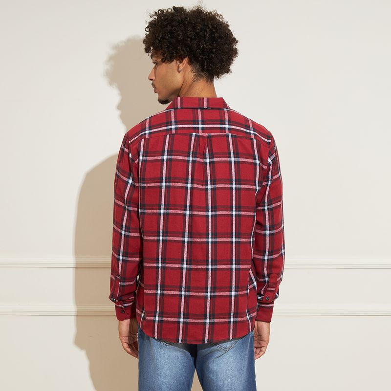 Camisa-Masculina-Padronagem-Xadrez-Vermelha