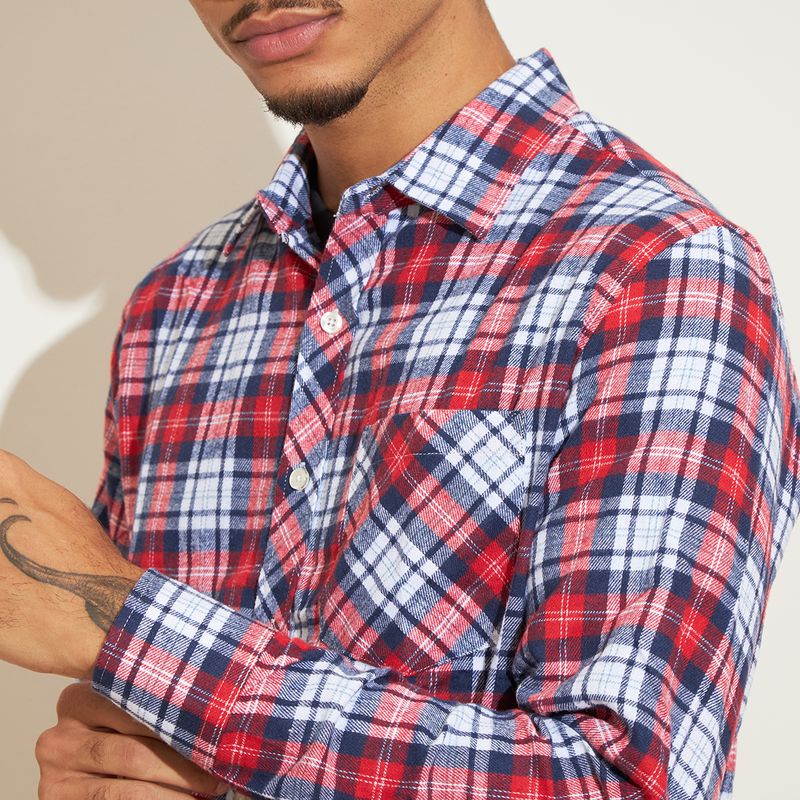 Camisa-Masculina-Padronagem-Xadrez-Vermelha
