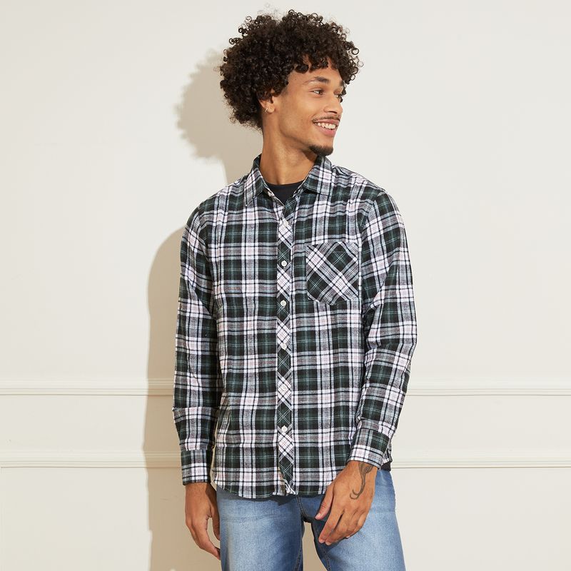 Camisa-Masculina-Padronagem-Xadrez-Verde
