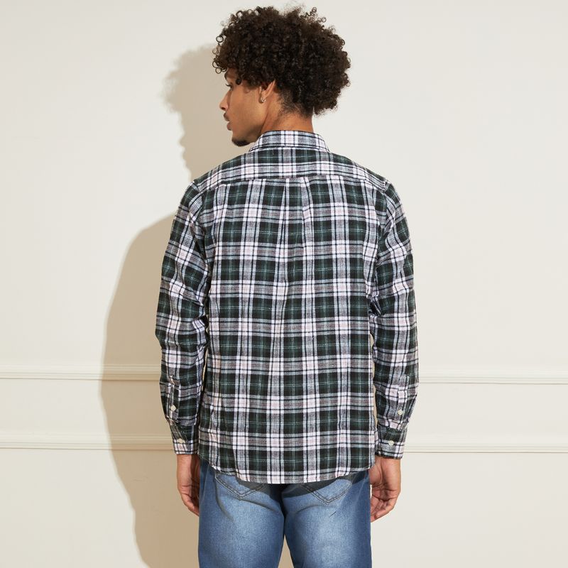Camisa-Masculina-Padronagem-Xadrez-Verde
