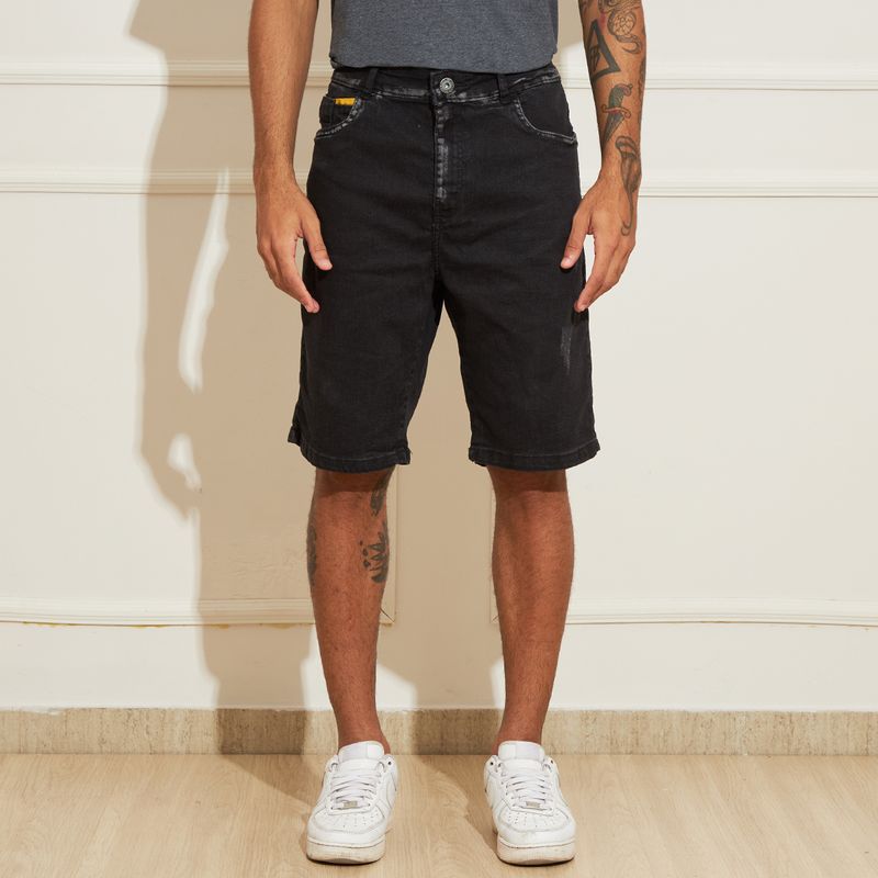 Bermuda-Masculina-Jeans-Estonada-Preta