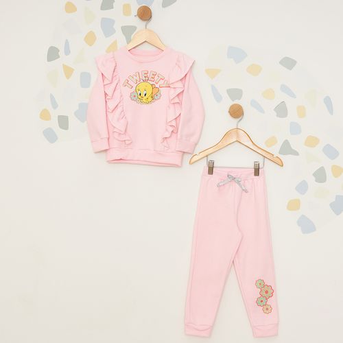 Conjunto Infantil com Estampa Piu-Piu Blusa com Babados e Calça com Elástico