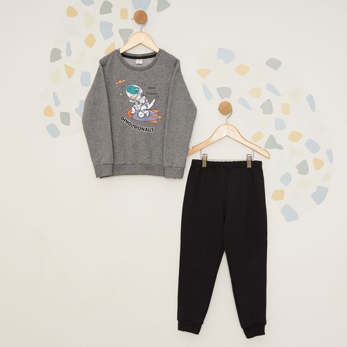 Conjunto Bebê Moletom Estampa Dinostronauta