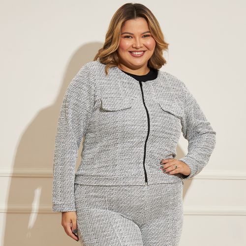 Jaqueta Feminina Plus Size Tweed Zíper