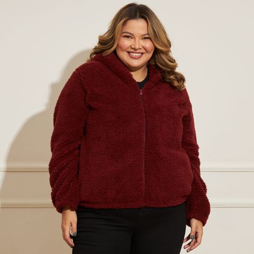 Jaqueta Feminina Plus Size Sherpa Touca