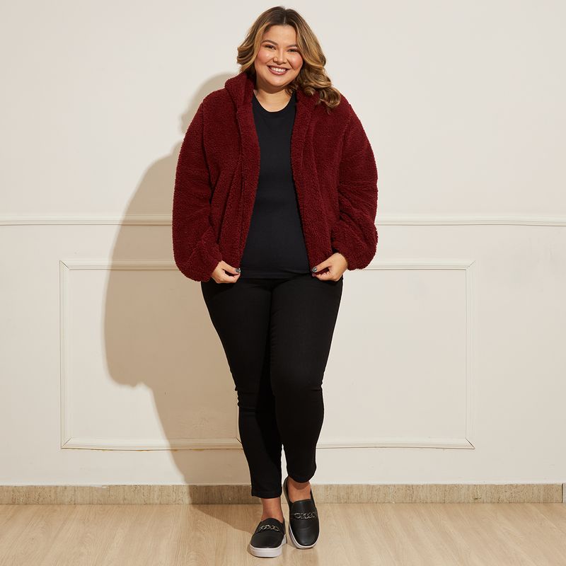 Jaqueta-Feminina-Plus-Size-Sherpa-Touca-Vinho