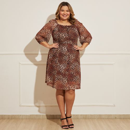 Vestido Feminino Plus Size Midi Animal Print