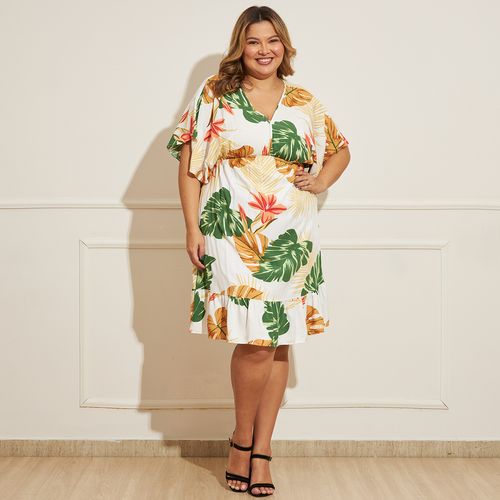 Vestido Feminino Plus Size Folhagens