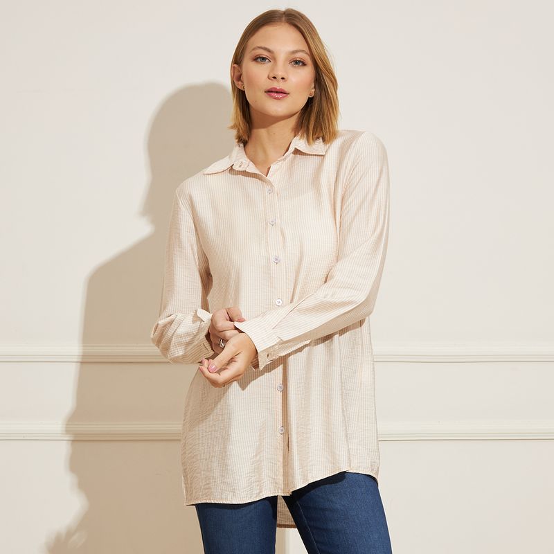 Camisa-Feminina-Alongada-My-Look-Listrada-Bege
