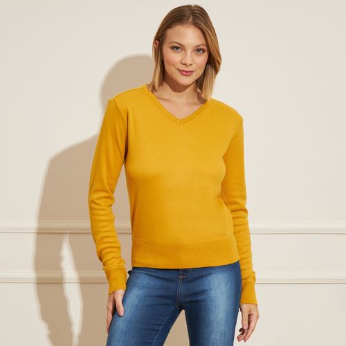 Suéter Feminino Basic Sou Gola V - Amarelo