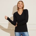 Camiseta-Feminina-Basic-Sou-Gola-V-Manga-Longa---Preto