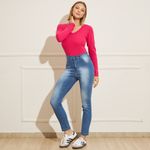 Camiseta-Feminina-Basic-Sou-Gola-V-Manga-Longa---Rosa