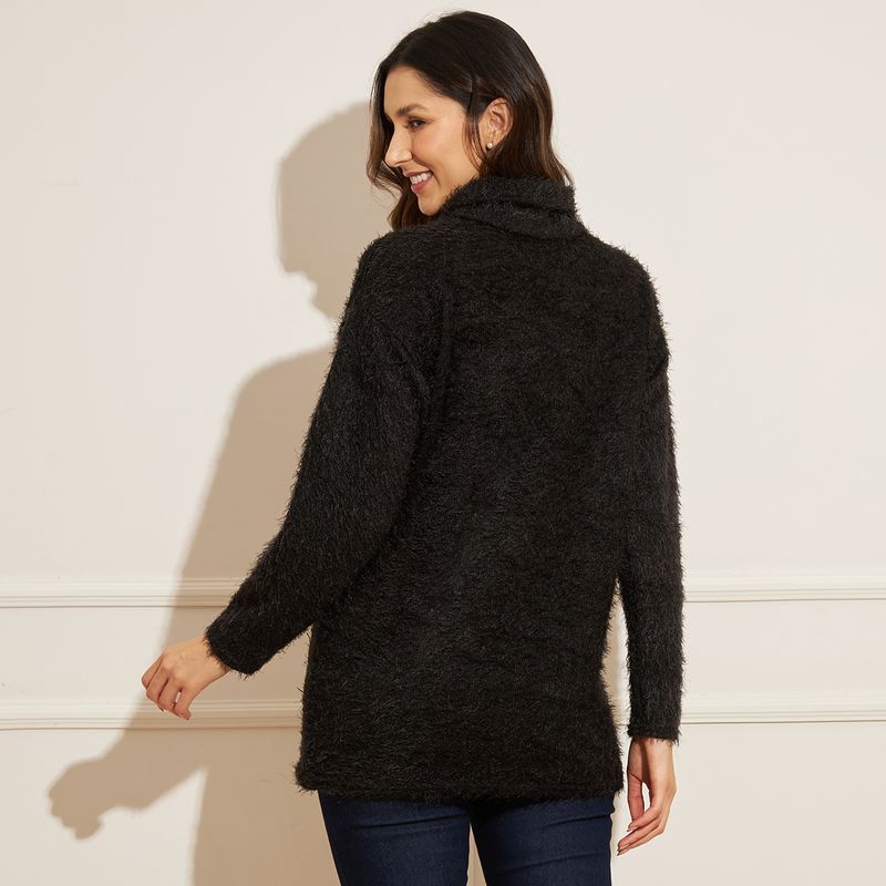 Blusa-Feminina-Tricot-Gola-Alta-Pelos-Preto