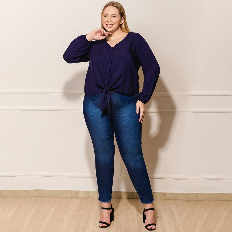 Blusa-Feminina-Plus-Size-Botoes-Azul