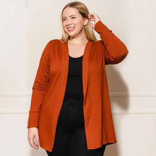 Cardigan Feminino Plus Size Alongado Lunender - Laranja