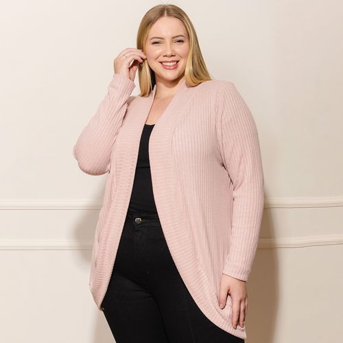 Cardigan Feminino Plus Size Alongado Lunender - Rosa