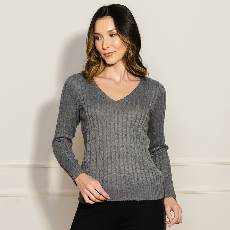 Sueter-Feminino-Tricot-Trancinhas---Cinza