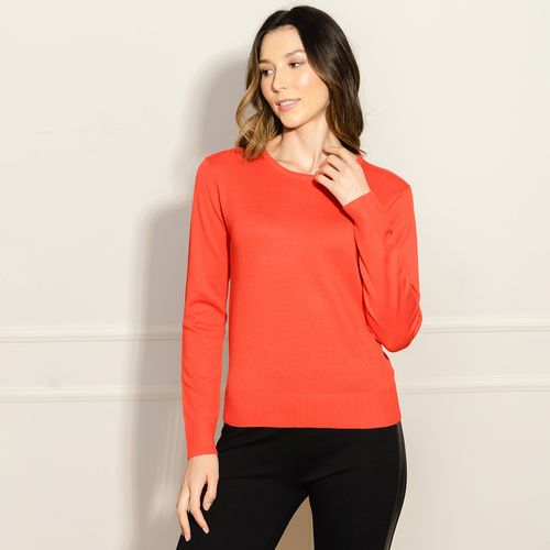 Suéter Feminino Tricot Gola Canoa - Laranja