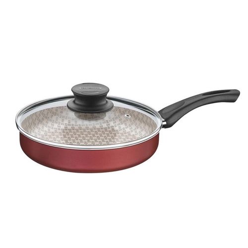 Frigideira Reta Alta Tampa Vidro - Vermelho