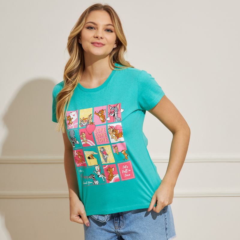 Camiseta-Feminina-Tom-Jerry---Verde