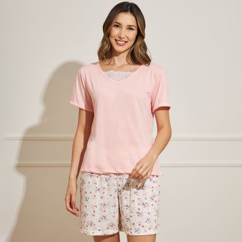 Pijama Feminino Floral - Rosa