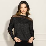 Blusa-Feminina-Lurex-com-Recorte-em-Tule---Prata