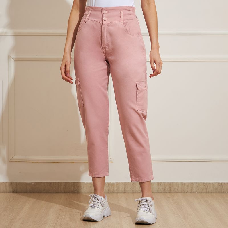 Calca-Feminina-Jeans-Mom-Cargo---Rosa