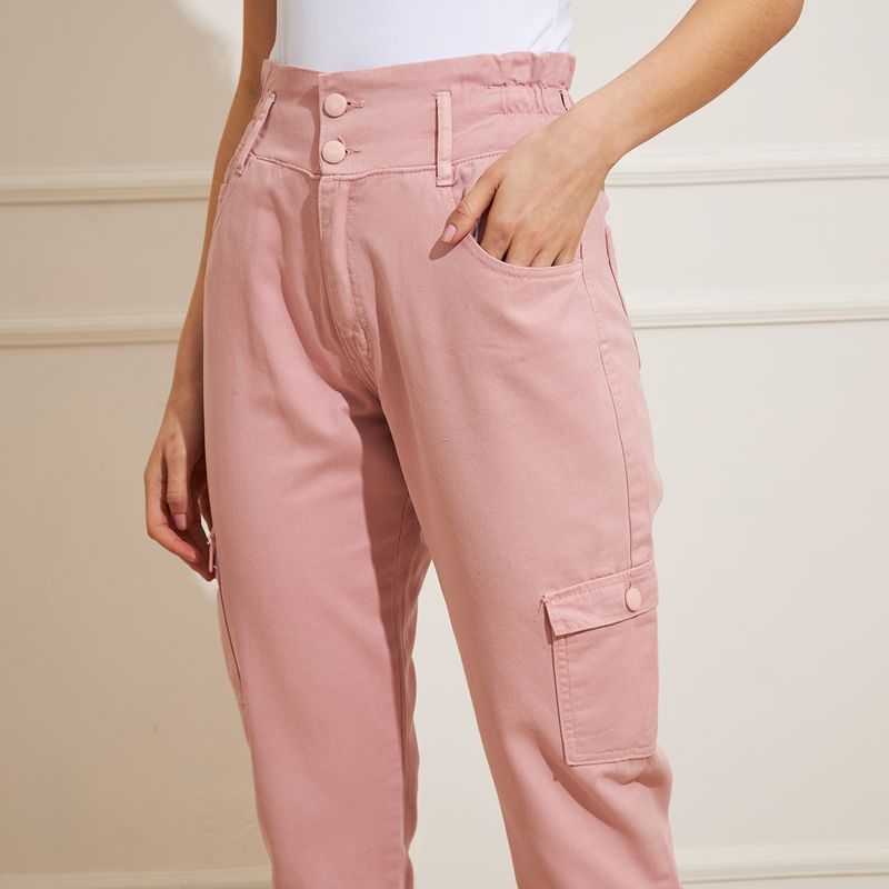 Calca-Feminina-Jeans-Mom-Cargo---Rosa