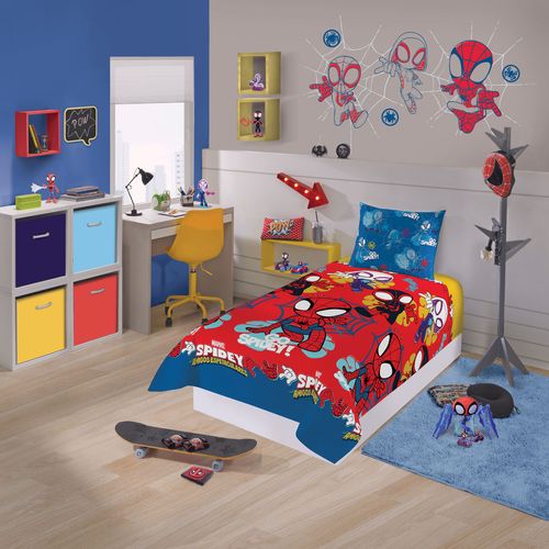 Jogo de Cama Infantil 2 Peças Homem Aranha Microfibra - Vermelho