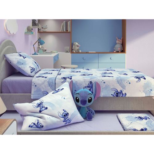 Jogo de Cama Infantil 3 peças em Algodão Estampa Stitch - Branco