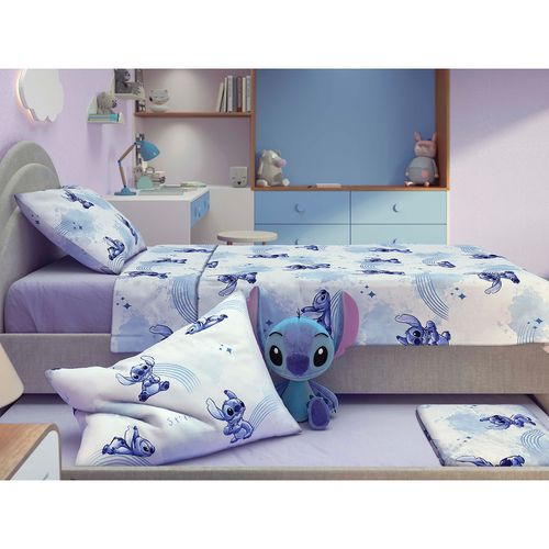 Jogo de Cama Infantil 3 peças em Algodão Estampa Stitch - Branco