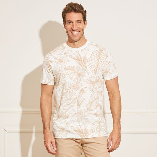 Camiseta Masculina Manga Curta Gola Careca em Estampa Folhagens