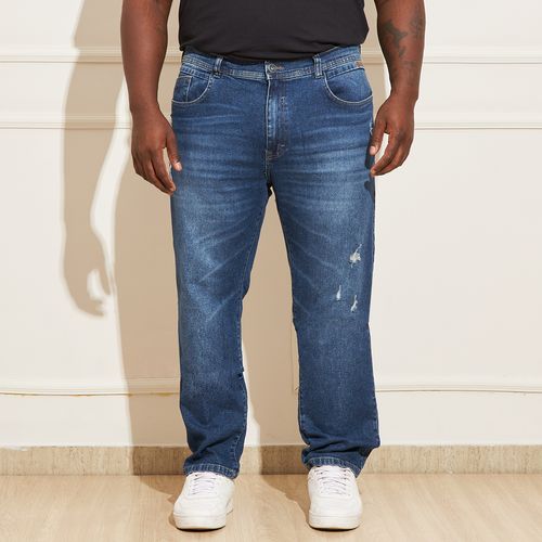 Calça Jeans Masculina Plus Size Detalhe Destroyer Azul Escuro - Gangster