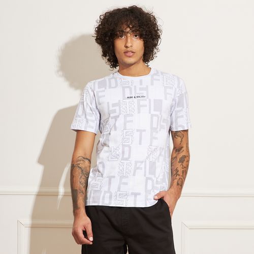 Camiseta Masculina Manga Curta e Gola Careca com Estampa Letras