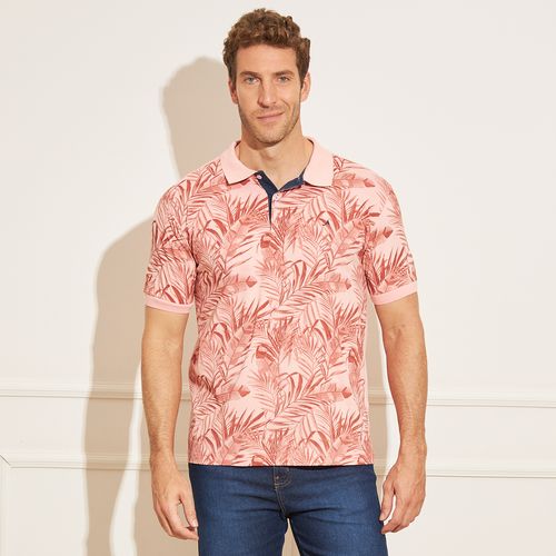 Camisa Polo Masculino Manga Curta Gola Lisa Estampa Folhas – Rosa