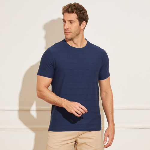 Camiseta Masculina com Detalhe Gola Careca e Manga Curta – Azul