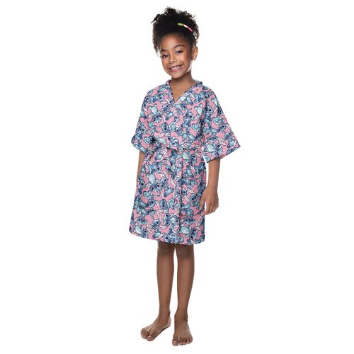 Roupão Infantil Aveludado Stitch Rosa Tamanho M