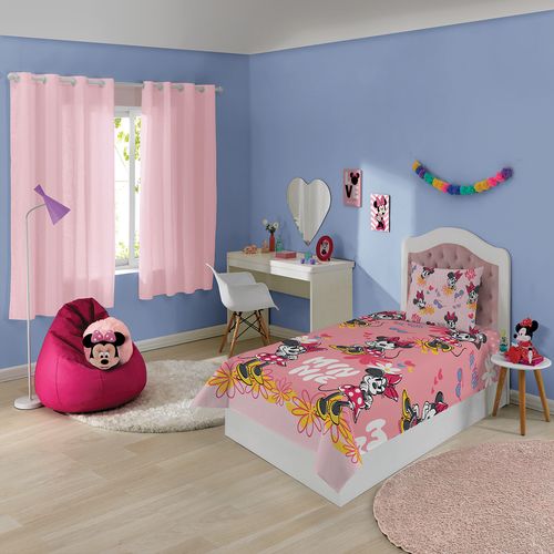 Jogo de Cama Infantil Lepper Minnie Microfibra Rosa 140x220cm 2 Peças