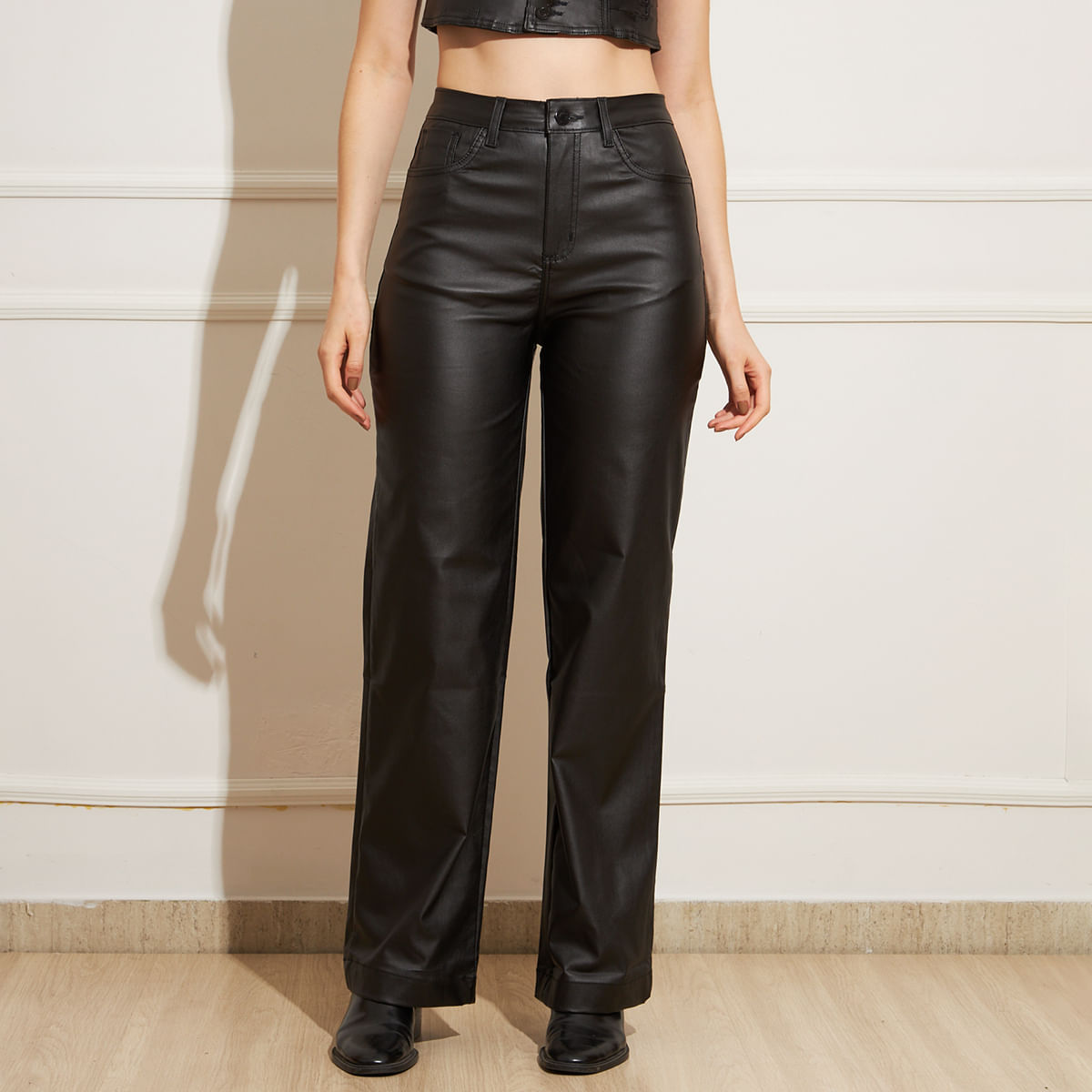 Sawary CalÃ§a Resinada Preta Feminina Calça Feminina Resinada CalÃ