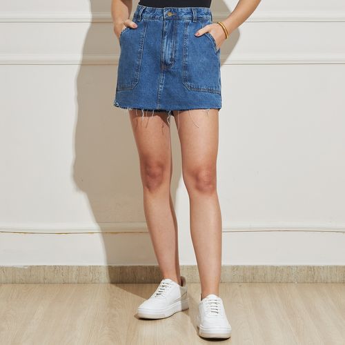 Shorts Saia Bolso Aplicado Jeans Feminino Vizzy