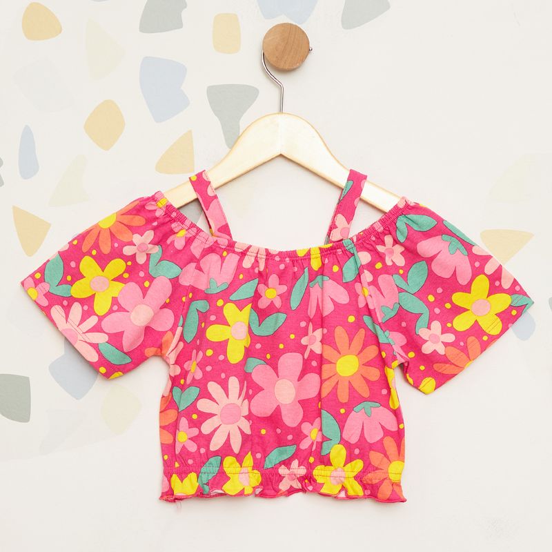 Blusa-Infantil-Ombro-a-Ombro-Estampada-com-Flores---Rosa